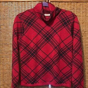 Talbots Red and Black Cowl Neck Sweater 100% merino wool size petite M